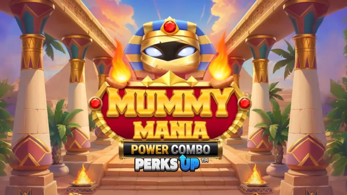 Tampilan visual slot Mummy Mania Perks Up Power Combo dengan tema mumi Mesir yang ceria.